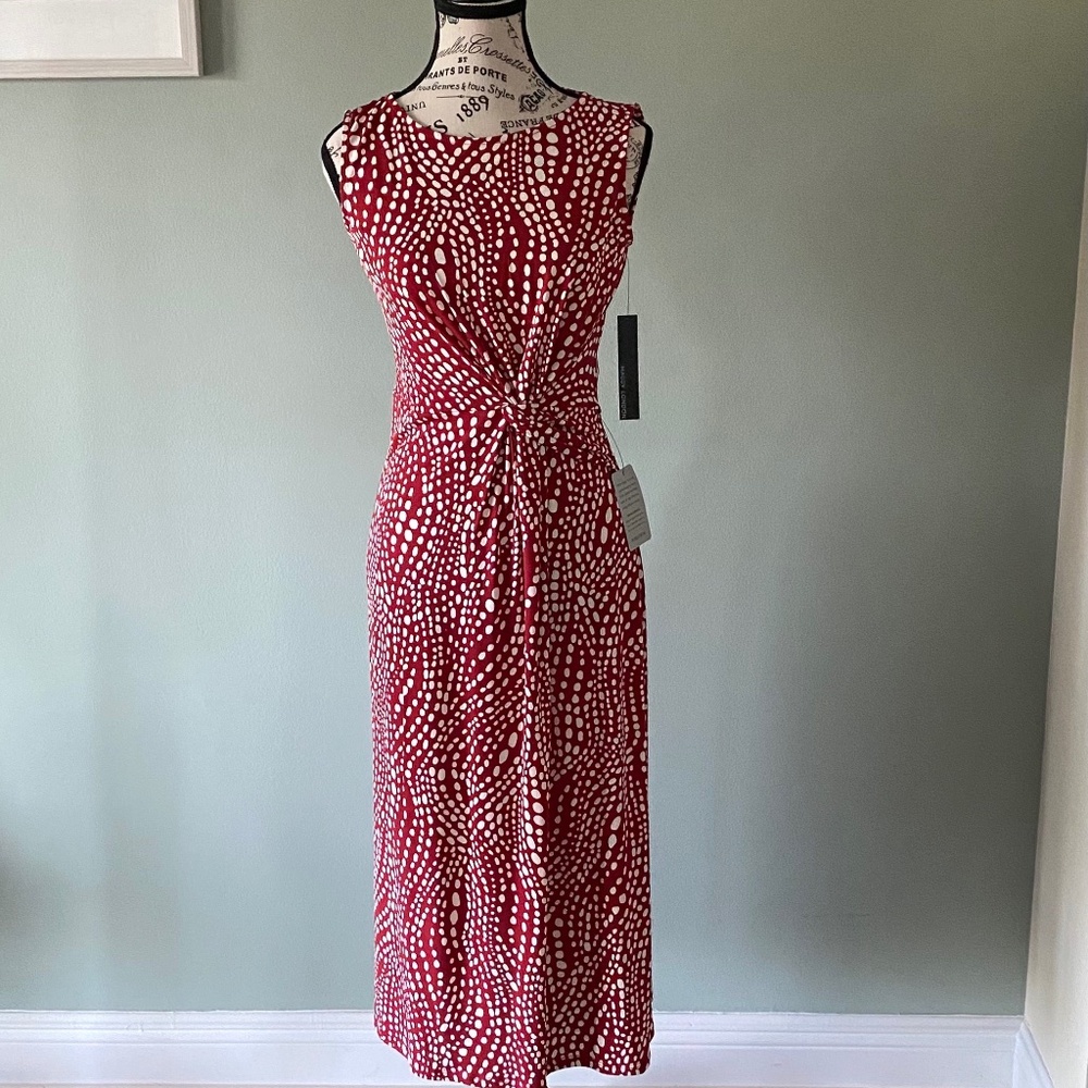 NWT Maggy London Twist Waist Midi Dress - Red and White Sz 0